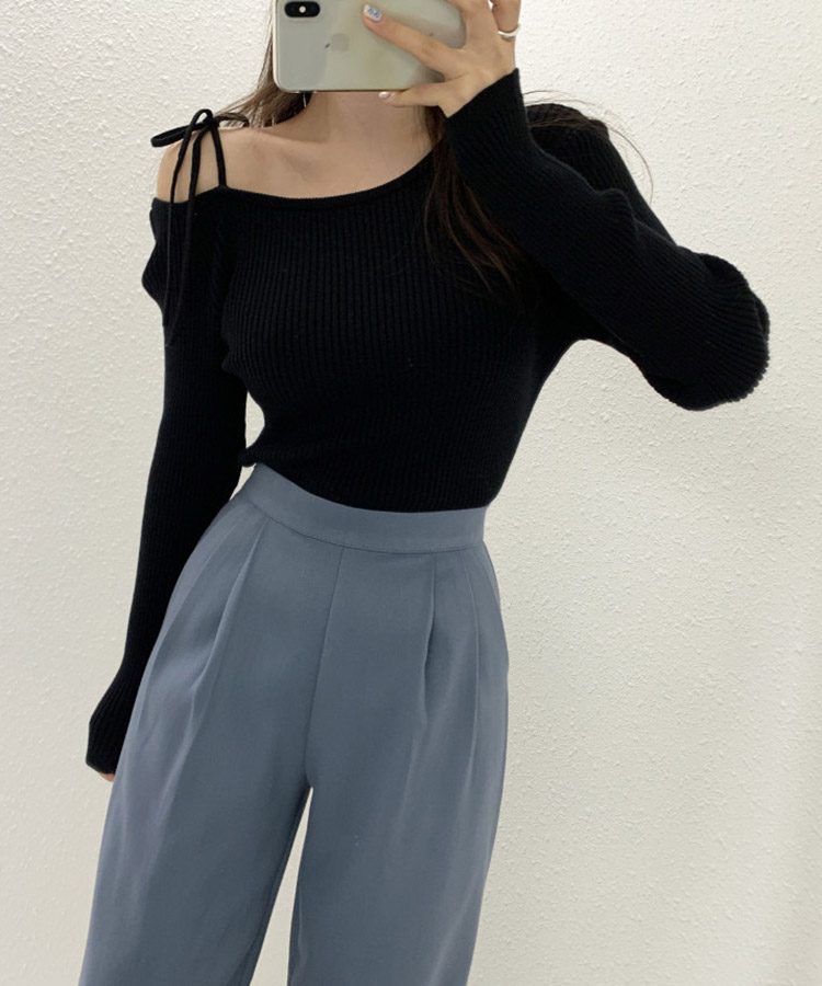 ワンショルダー リボン 長袖 シャツ カットソー | レディース ワンショルダー リボン 長袖 シャツ カットソー | レディース