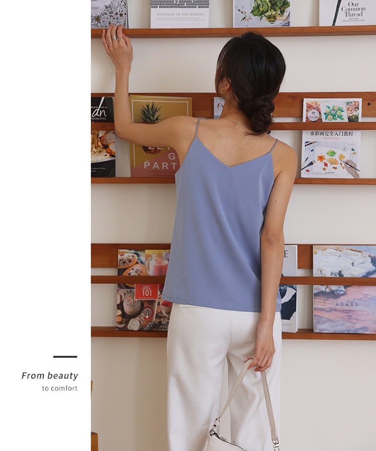 カップ付き スクエアネック サテン キャミソール

