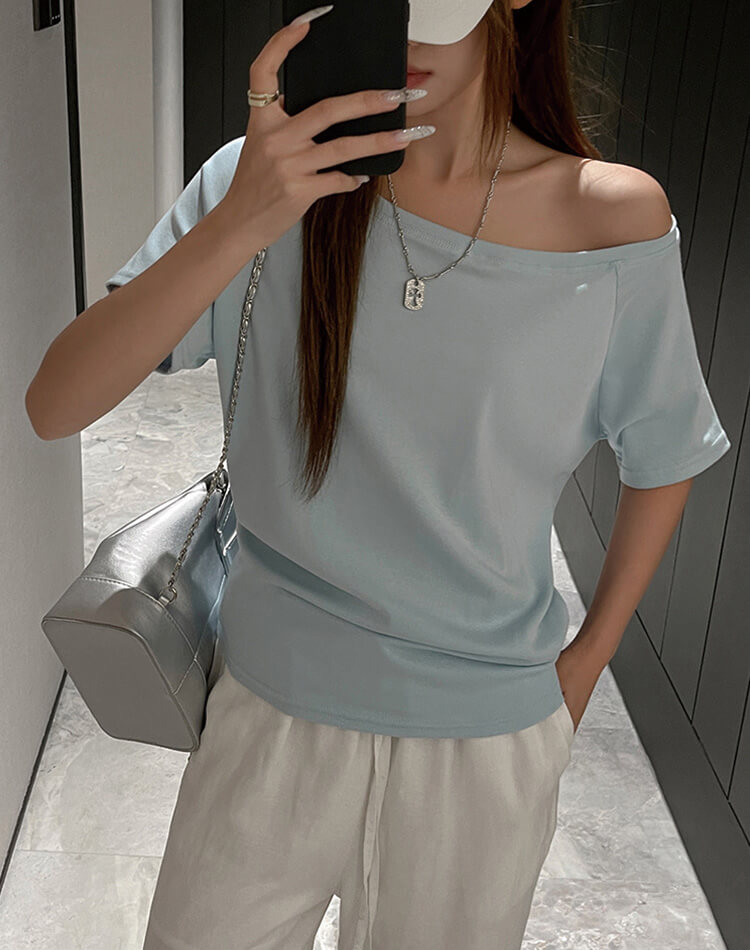 ボートネック 半袖 シンプル Ｔシャツ トップス 