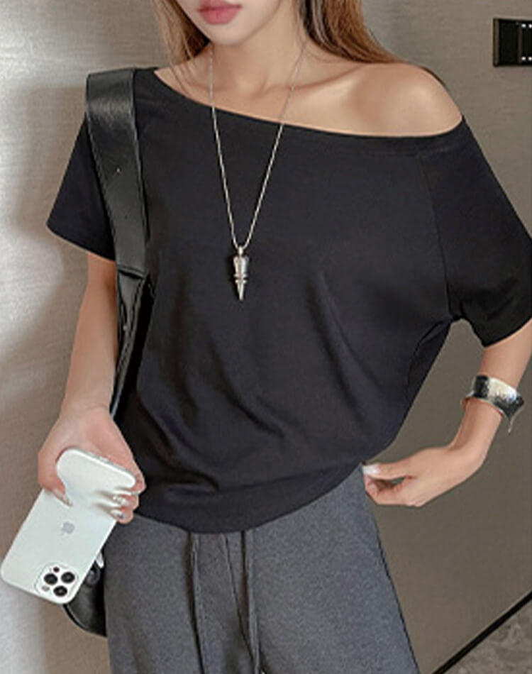 ボートネック 半袖 シンプル Ｔシャツ トップス 