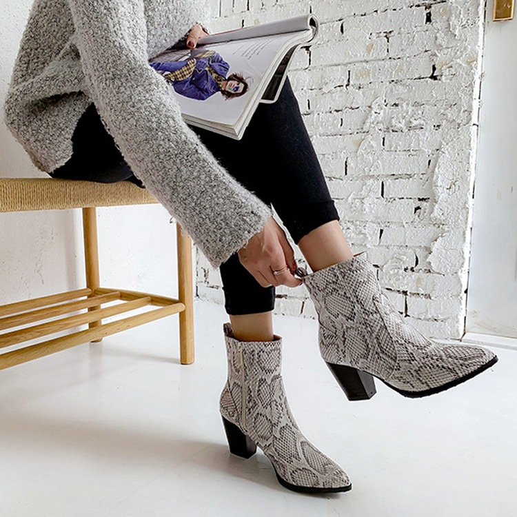 バイカラーヒール パイソン柄 ショートブーツ