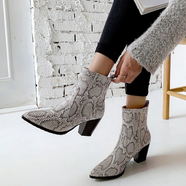 バイカラーヒール パイソン柄 ショートブーツ