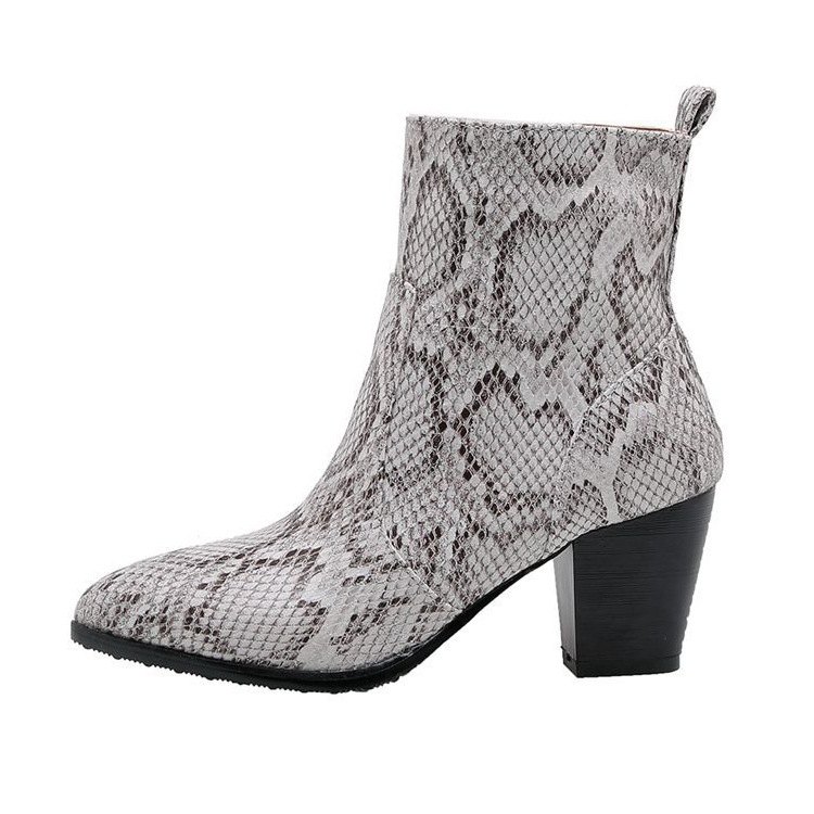 バイカラーヒール パイソン柄 ショートブーツ