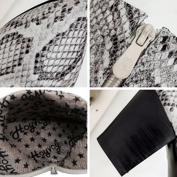 バイカラーヒール パイソン柄 ショートブーツ