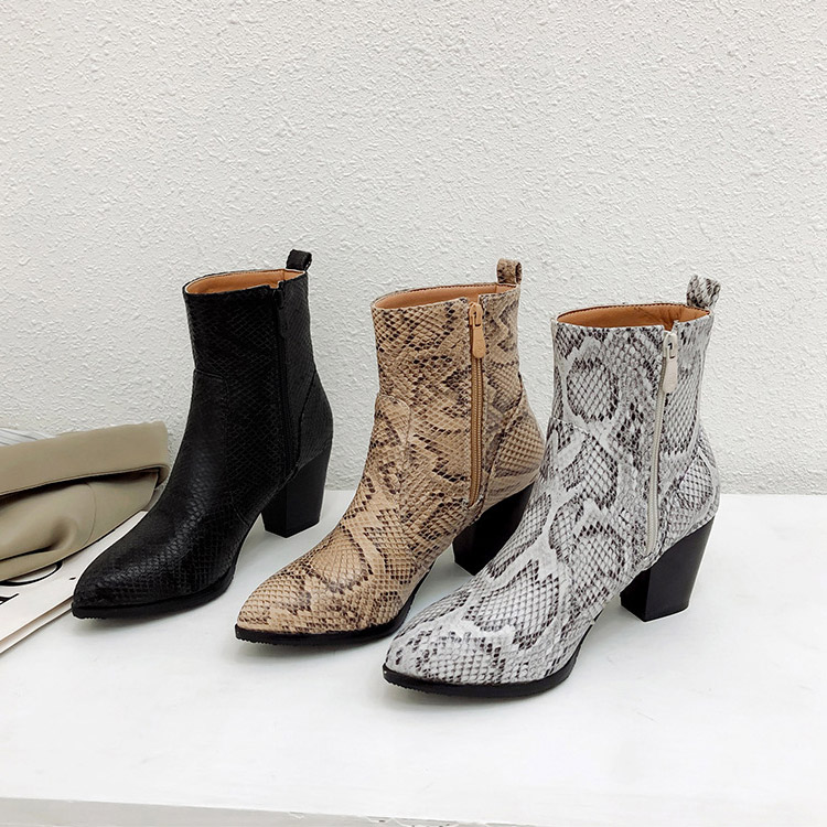 バイカラーヒール パイソン柄 ショートブーツ