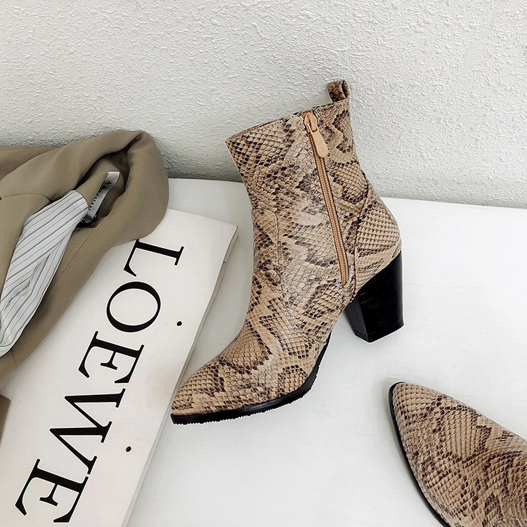 バイカラーヒール パイソン柄 ショートブーツ