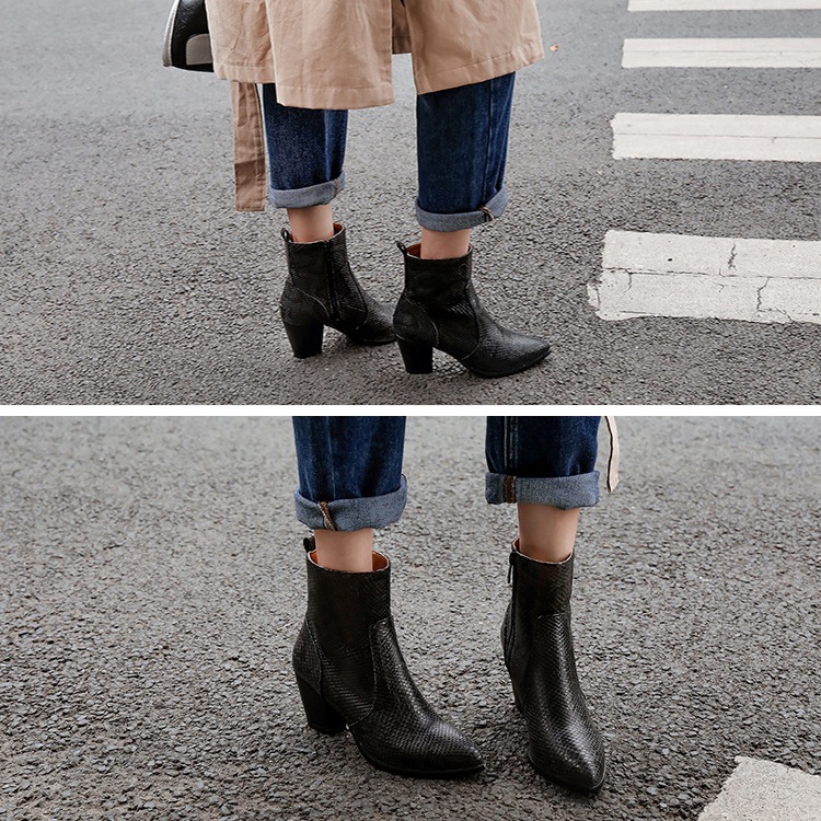 バイカラーヒール パイソン柄 ショートブーツ