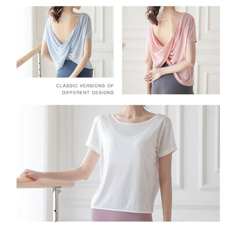 背中見せ バッククロス 半袖Tシャツ ヨガウェア