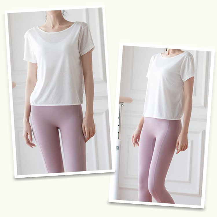 背中見せ バッククロス 半袖Tシャツ ヨガウェア