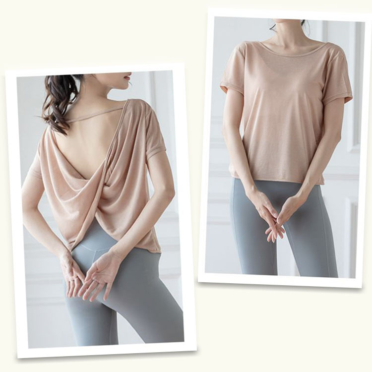 背中見せ バッククロス 半袖Tシャツ ヨガウェア