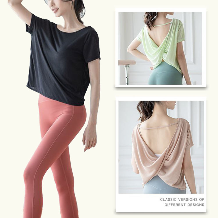 背中見せ バッククロス 半袖Tシャツ ヨガウェア