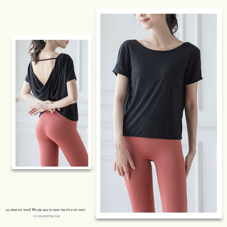 背中見せ バッククロス 半袖Tシャツ ヨガウェア