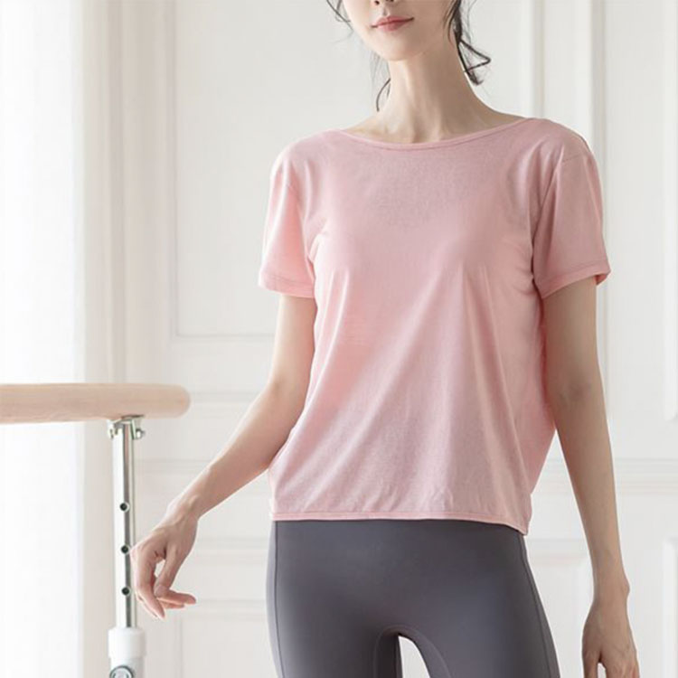 背中見せ バッククロス 半袖Tシャツ ヨガウェア