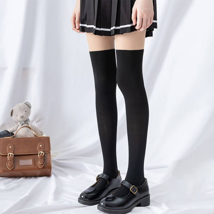 60デニール 薄手 ソックス 切り替え 生足タイツ