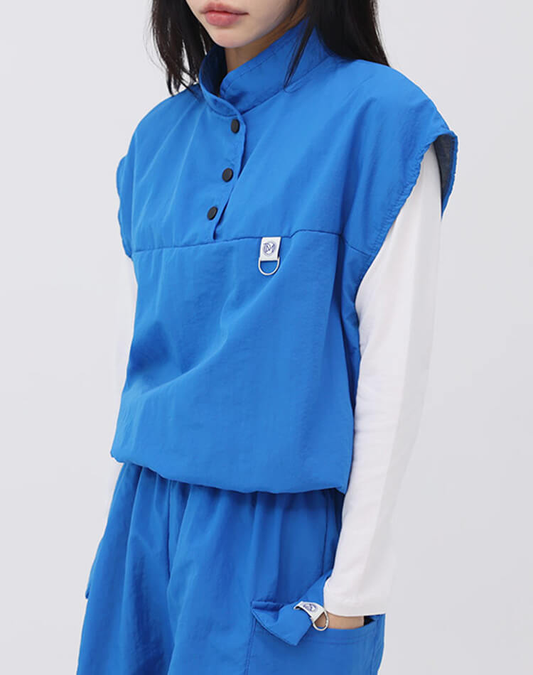 裏地付き プルオーバー 半袖 ハーフボタン ベスト 

