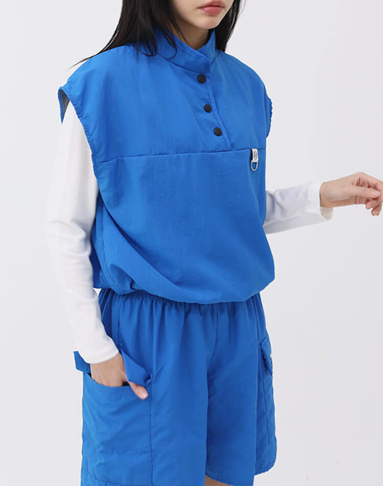 裏地付き プルオーバー 半袖 ハーフボタン ベスト 

