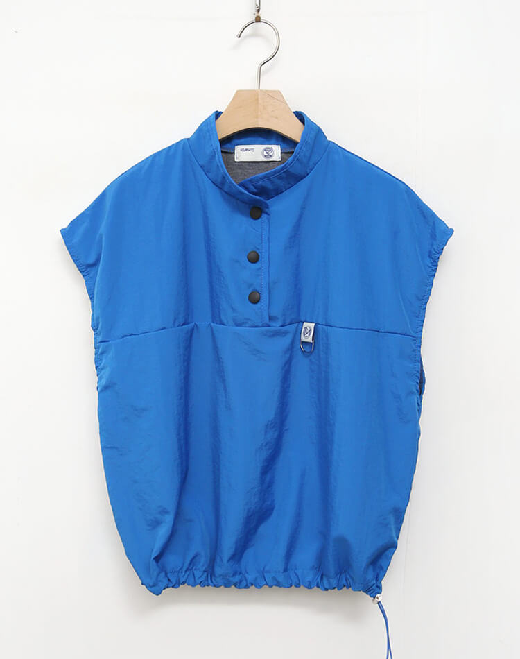 裏地付き プルオーバー 半袖 ハーフボタン ベスト 

