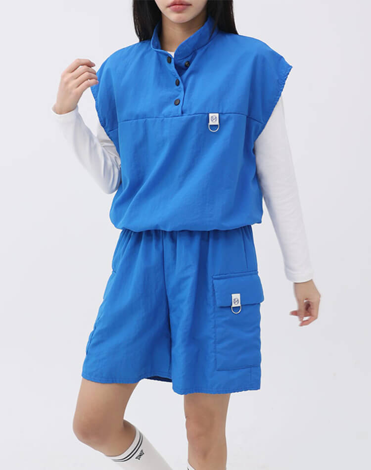 裏地付き プルオーバー 半袖 ハーフボタン ベスト 

