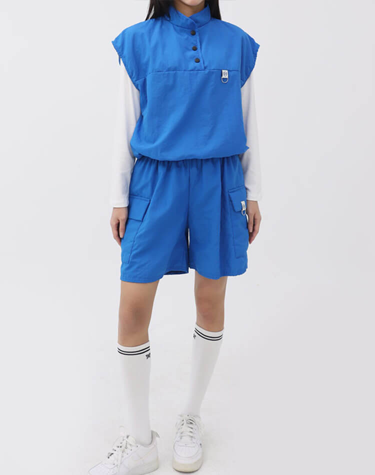 裏地付き プルオーバー 半袖 ハーフボタン ベスト 

