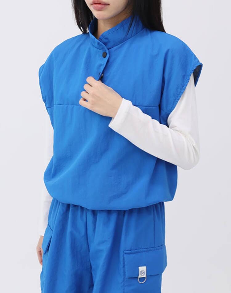 裏地付き プルオーバー 半袖 ハーフボタン ベスト 

