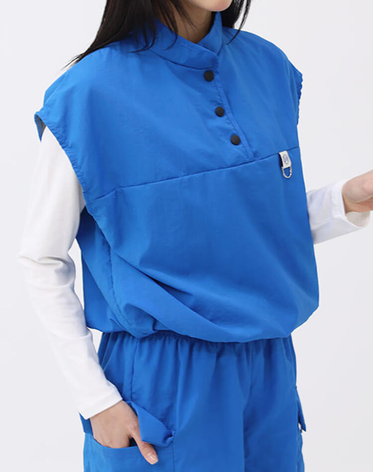 裏地付き プルオーバー 半袖 ハーフボタン ベスト 

