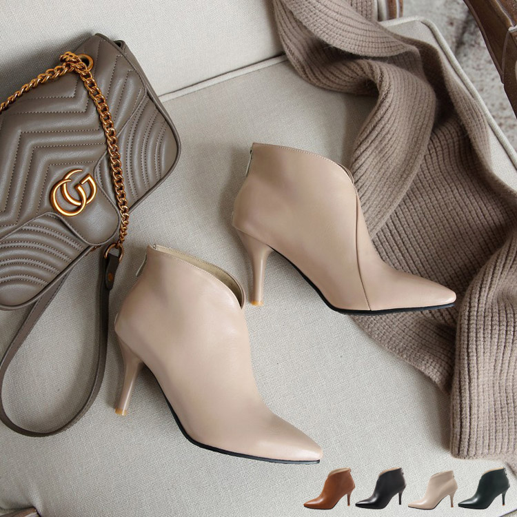 Vカット 切り替え ショートブーツ ブーティー