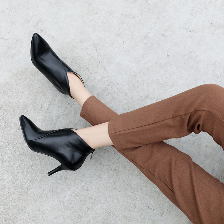 Vカット 切り替え ショートブーツ ブーティー