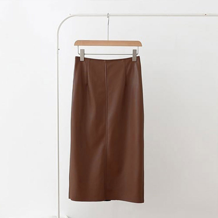 フェイクレザー ミモレ丈 タイト レザースカート