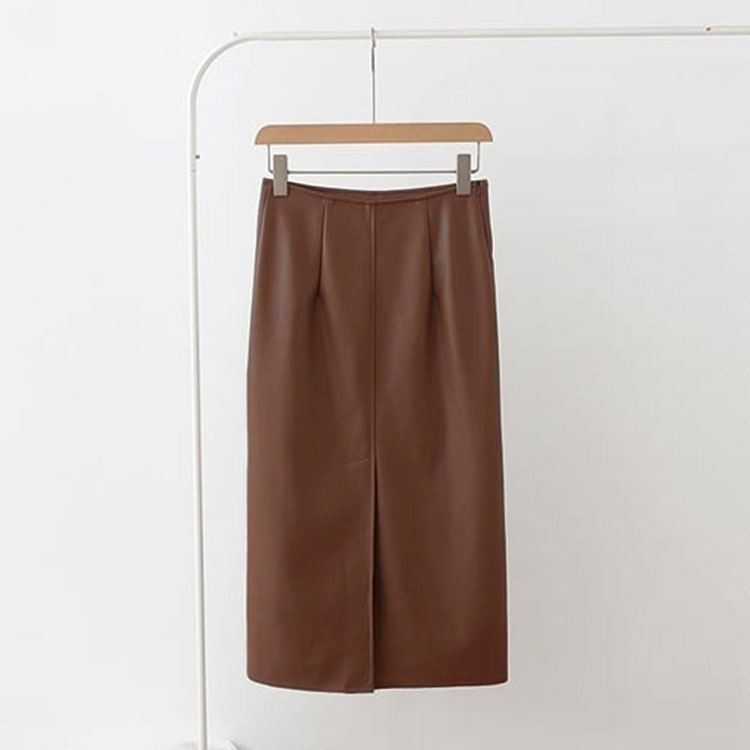 フェイクレザー ミモレ丈 タイト レザースカート