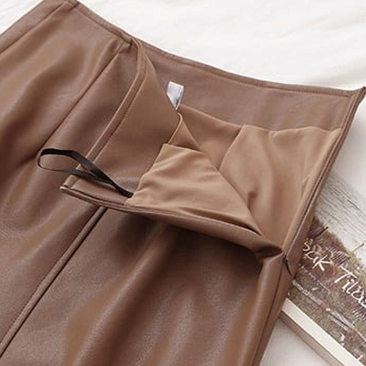 フェイクレザー ミモレ丈 タイト レザースカート