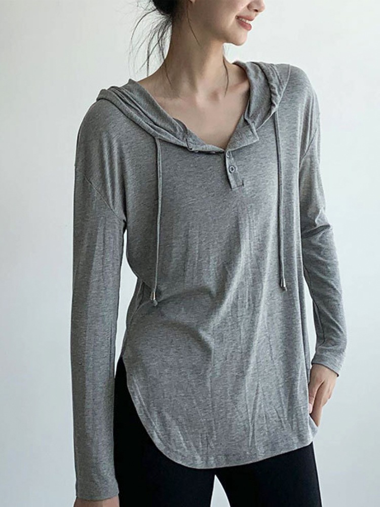 フード付き 薄手 長袖 ロング丈 Tシャツ