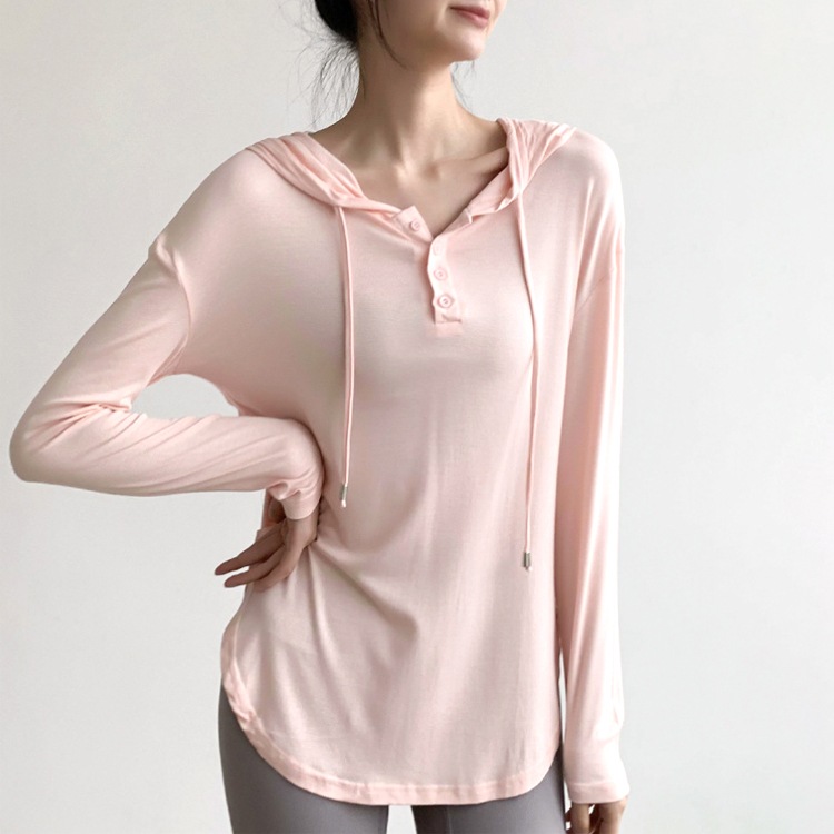 フード付き 薄手 長袖 ロング丈 Tシャツ