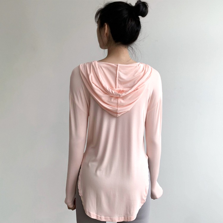 フード付き 薄手 長袖 ロング丈 Tシャツ