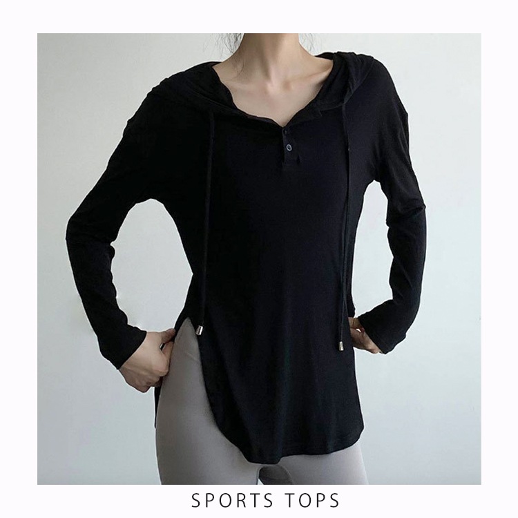 フード付き 薄手 長袖 ロング丈 Tシャツ