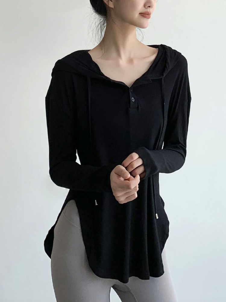 フード付き 薄手 長袖 ロング丈 Tシャツ