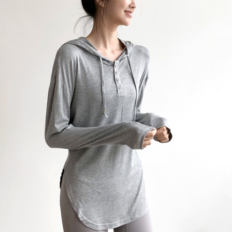 フード付き 薄手 長袖 ロング丈 Tシャツ