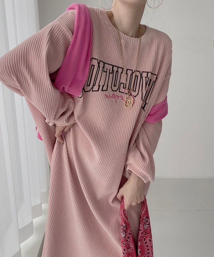 ぽわん袖 ゆったり コーデュロイ ロングワンピース

