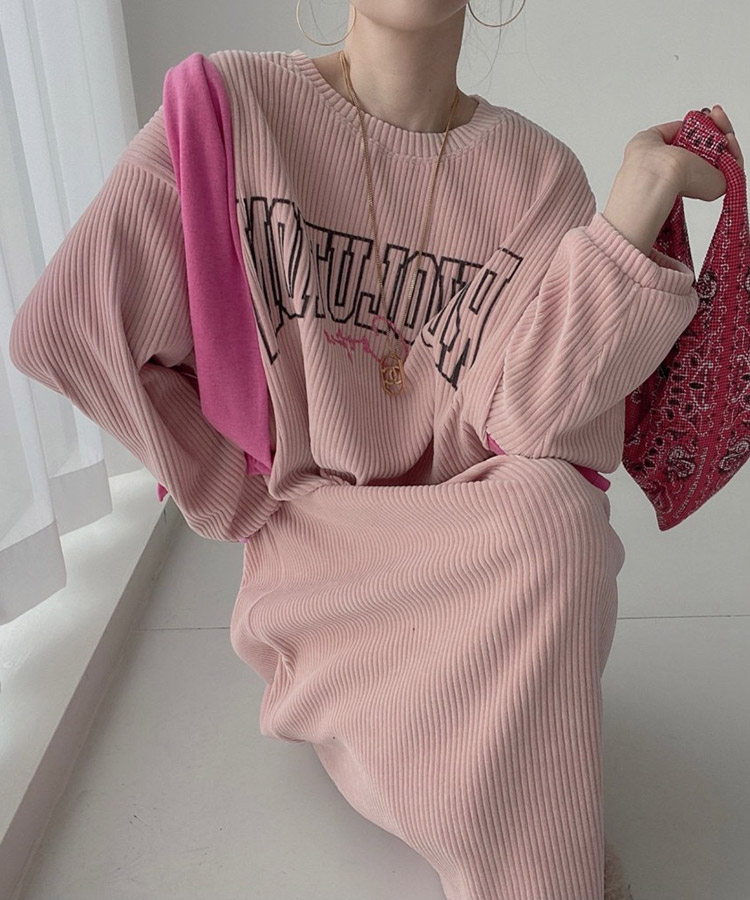 ぽわん袖 ゆったり コーデュロイ ロングワンピース

