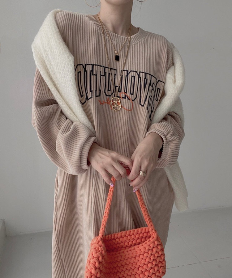 ぽわん袖 ゆったり コーデュロイ ロングワンピース

