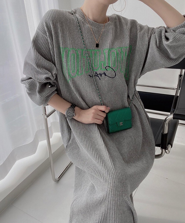 ぽわん袖 ゆったり コーデュロイ ロングワンピース

