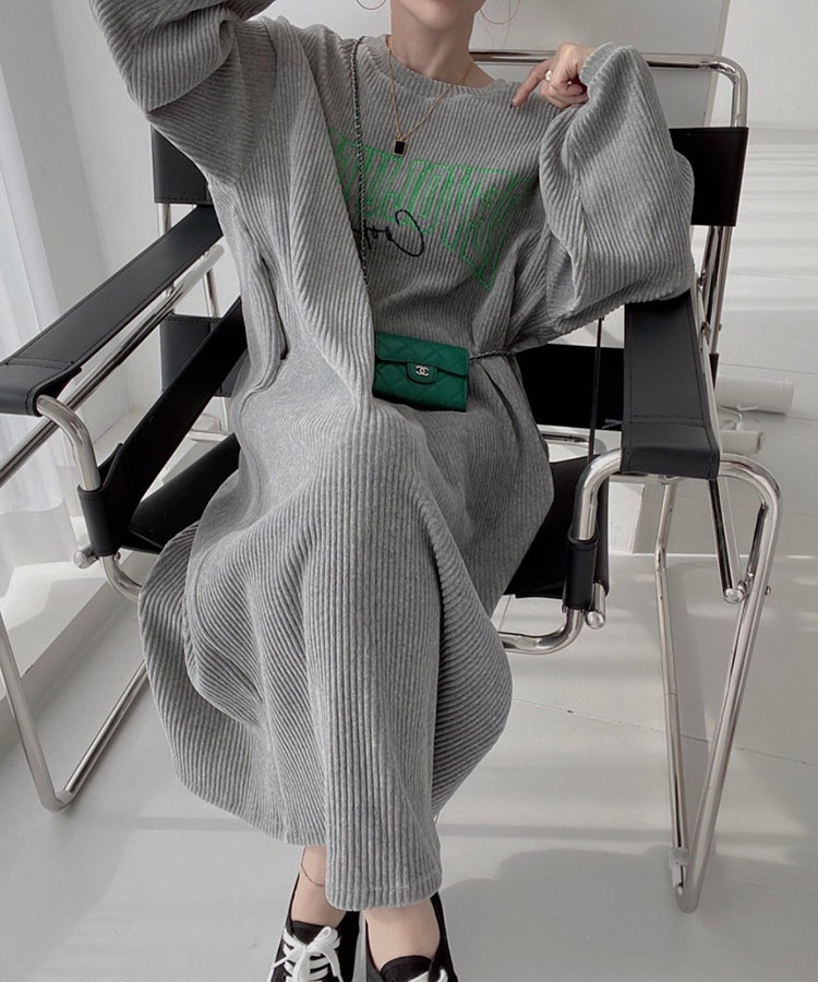 ぽわん袖 ゆったり コーデュロイ ロングワンピース

