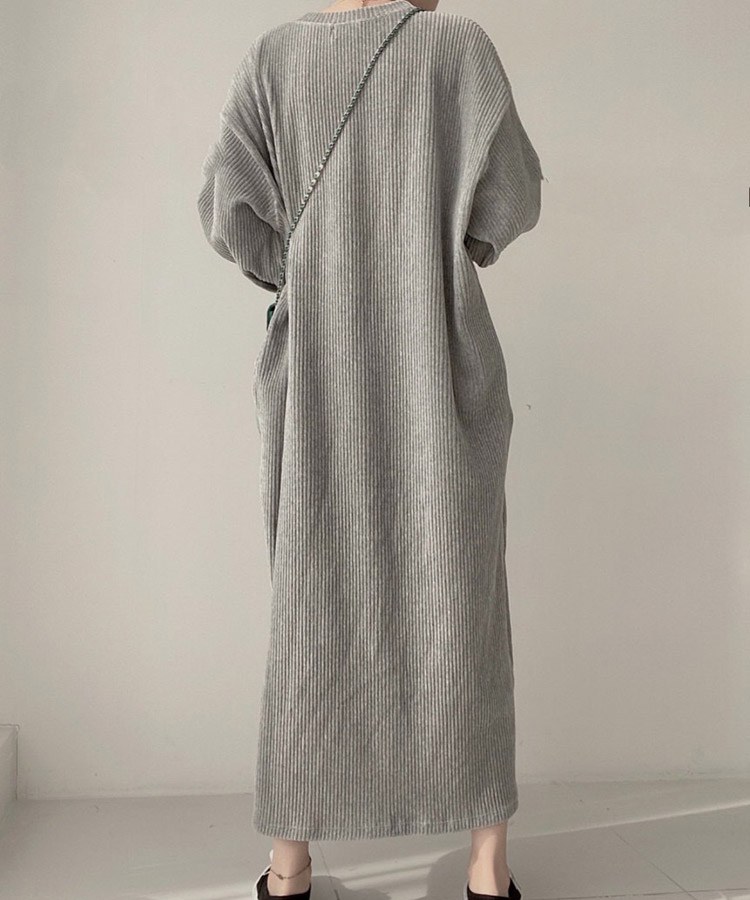 ぽわん袖 ゆったり コーデュロイ ロングワンピース


