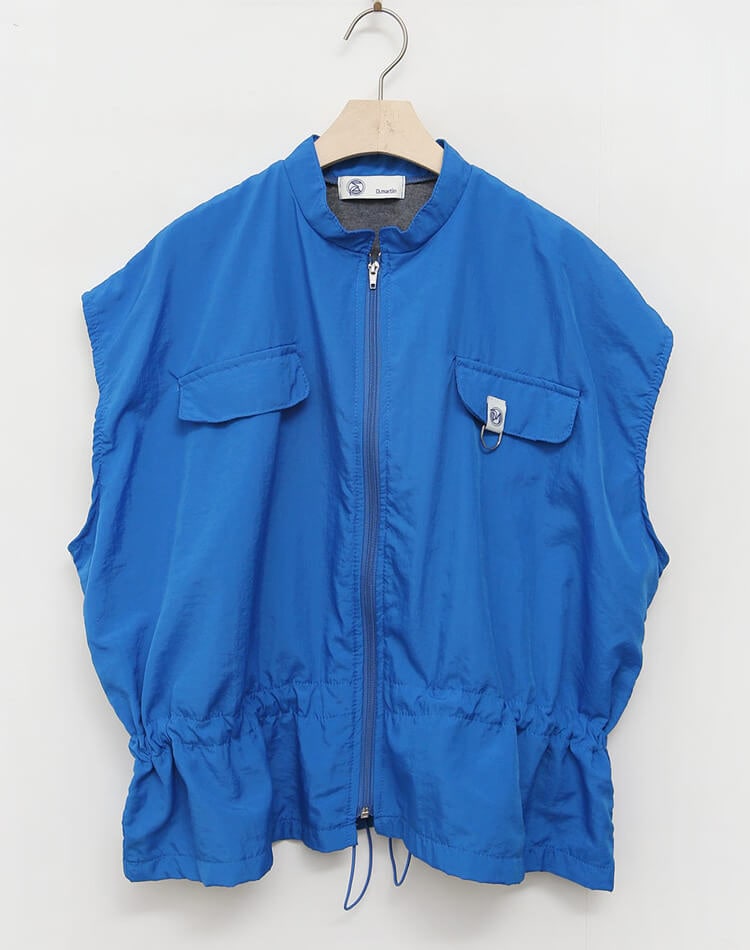 裏地付き ジップアップ ドロップショルダー 半袖 ベスト 

