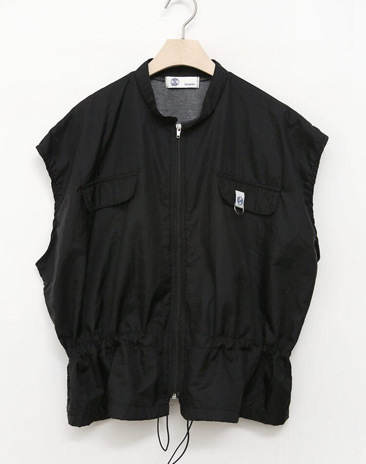 裏地付き ジップアップ ドロップショルダー 半袖 ベスト 

