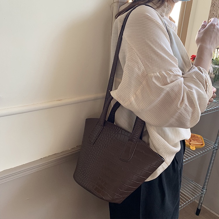 レトロ クロコダイル柄 バケツバッグ