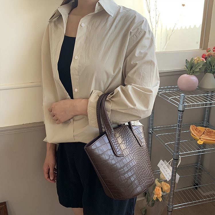 レトロ クロコダイル柄 バケツバッグ