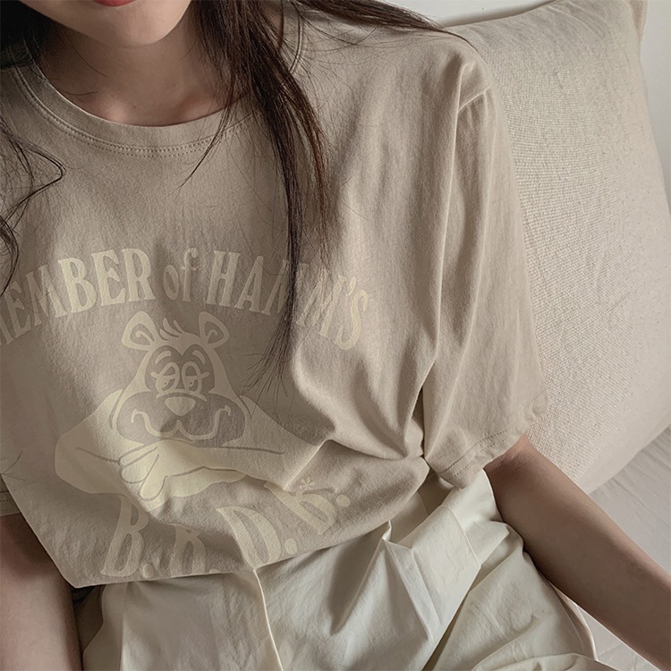韓国　かわいいプリント　5分袖 Tシャツ