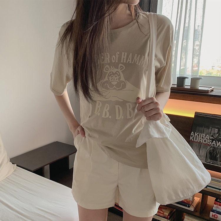 韓国　かわいいプリント　5分袖 Tシャツ