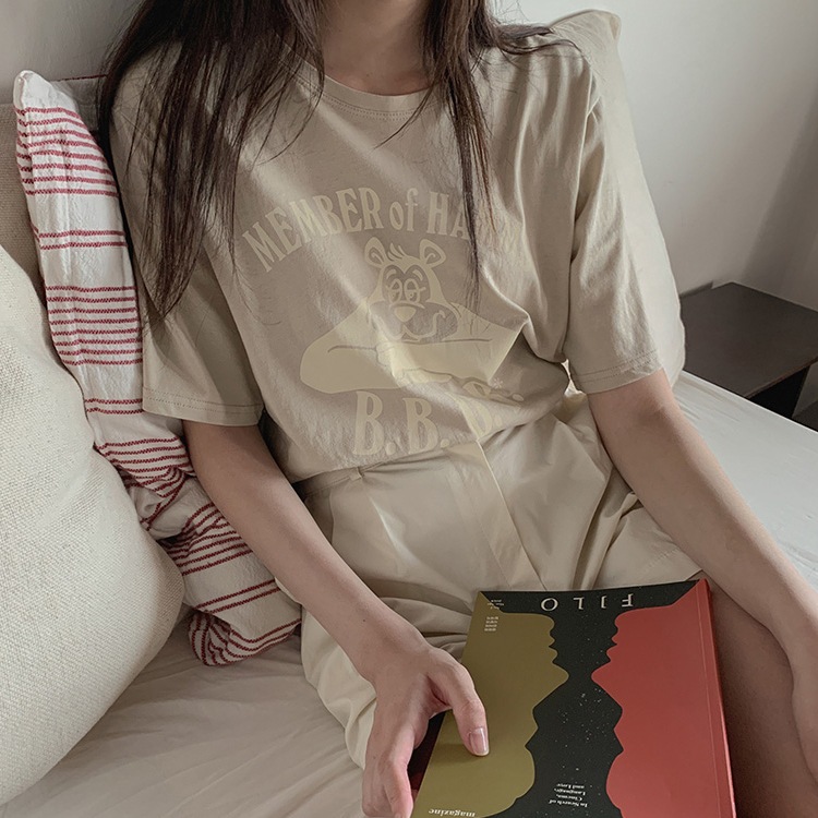 韓国　かわいいプリント　5分袖 Tシャツ