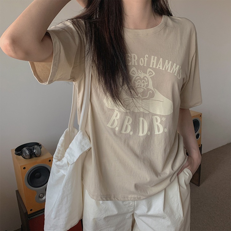 韓国　かわいいプリント　5分袖 Tシャツ